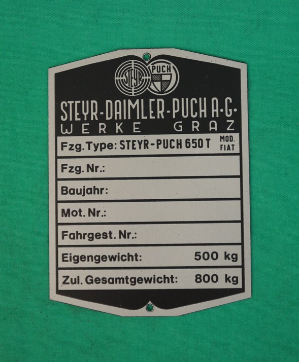 Typenschild Steyr-Puch 650T